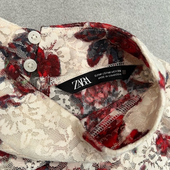 Zara White Cream Fitted Laced Floral Long Sleeve Blouse - Picture 5 of 11